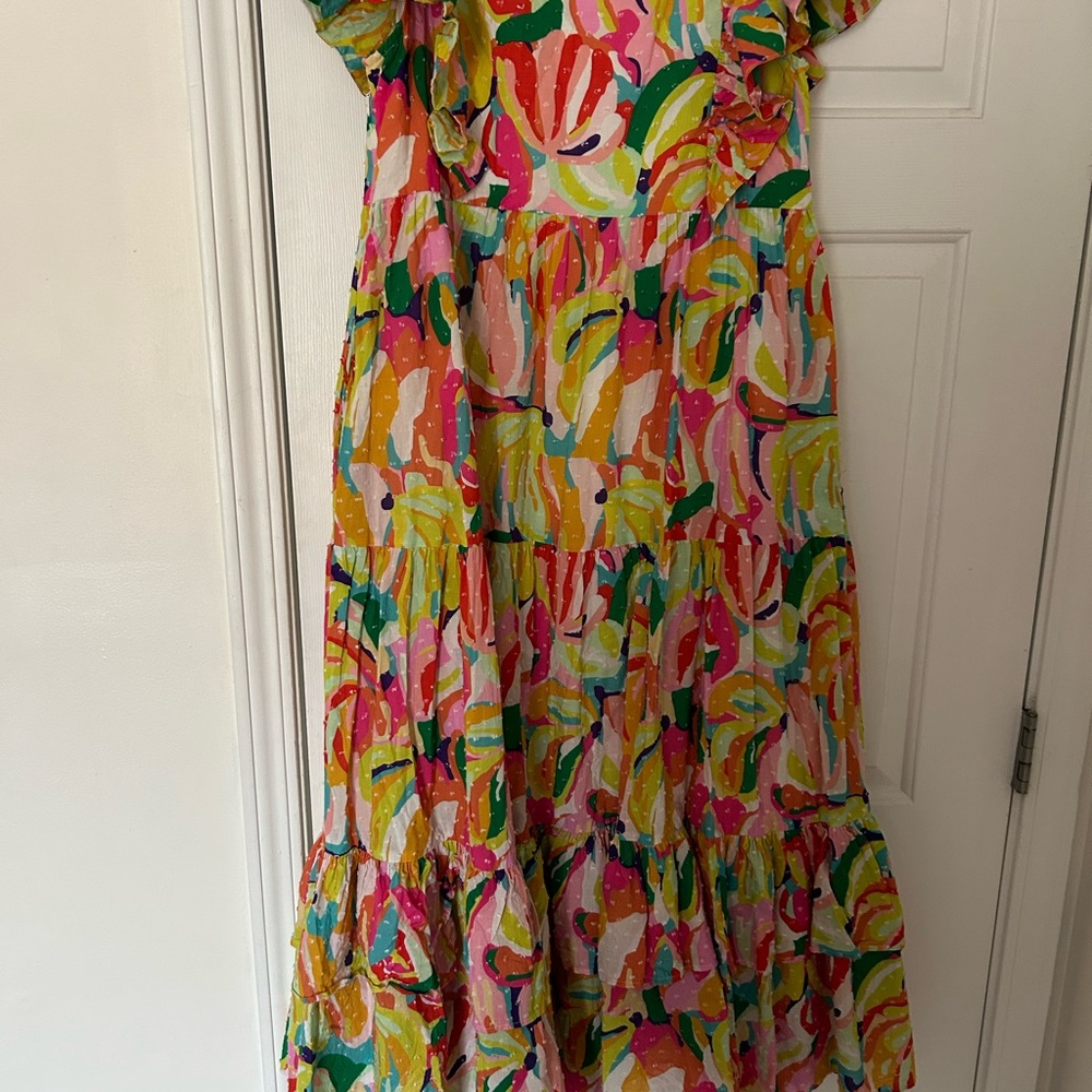 Crosby by Mollie Burch‎ Go Bananas Colorful Ruffled Tiered Maxi Dress Sz M - Picture 5 of 5